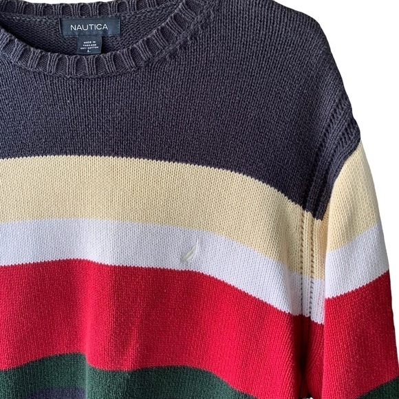 Nautica Color Block Stripe Crewneck Mens Sweater Blokette - Picture 5 of 5